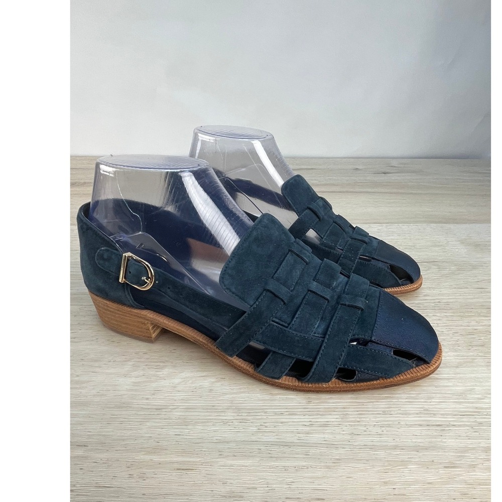 VAN‎ ELI Women's Navy Blue Suede Woven "Angel" Low Heel Sandals Size 8 M